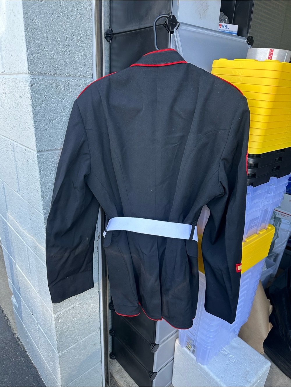 Men's Military-Style Black Dress Coat with Red Trim - Picture 2 of 16